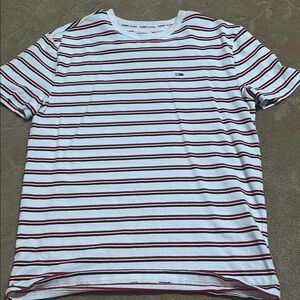 Tommy Hilfiger Men's Striped White and Red Shirt